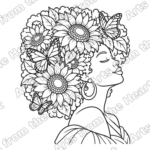 Afro Queen with Sunflowers Portrait Pre-Drawn Sip & Paint Canvas, 8x10 – Arts from the Heart SXM