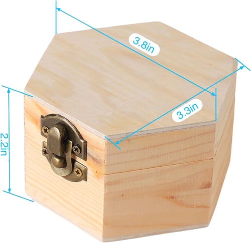 AFTH Vintage Wooden Hexagonal Pine Storage Boxes, 3.8X3.3X2.2in