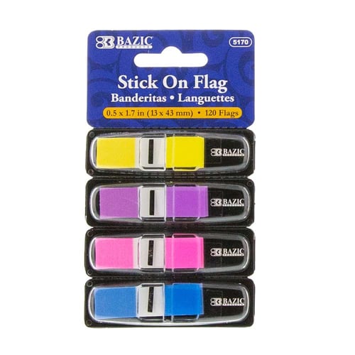 BAZIC 30 Ct. 0.5" x 1.7" Neon Color Coding Flags  w/ Dispenser (4/Pack)