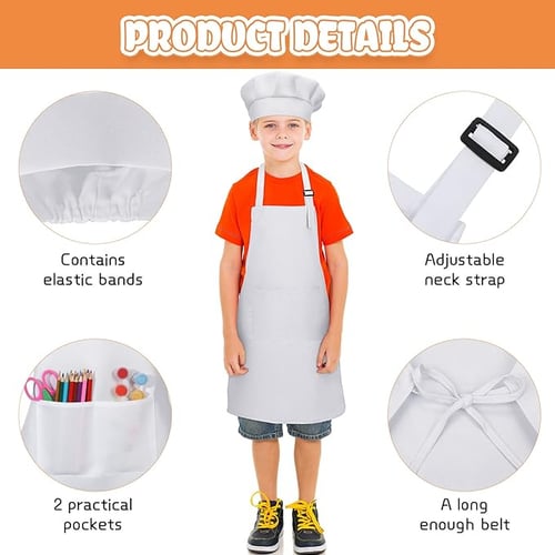Kids Apron + Chef Hat Set White: 7-13 yrs