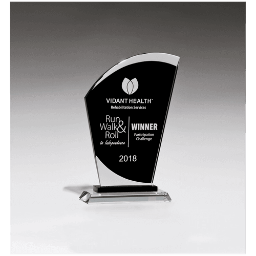 G2926 - 6" x 9 1/2" Sail Shaped Glass Award with Black Center