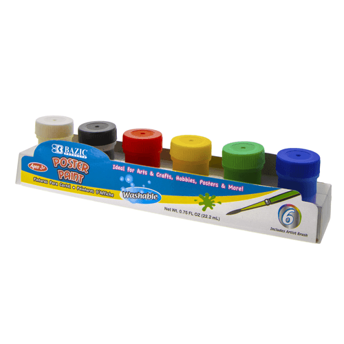 0.75 FL OZ (22.2 mL) 6 Color,Washable Poster Paint w/,Brush