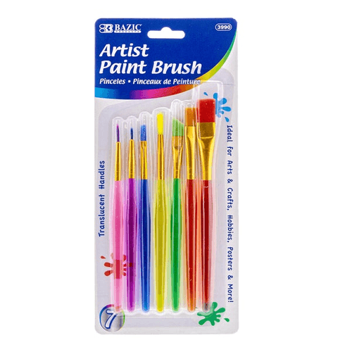 Paint Brush Flat Angled Round w/ Translucent Handle set (7/Pack)