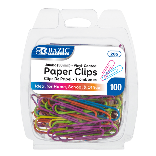 BAZIC Jumbo (50mm) Color Paper Clips (100/Pack)