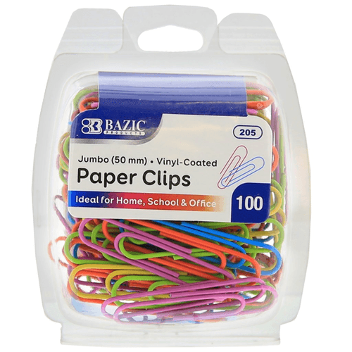 BAZIC Jumbo (50mm) Color Paper Clips (100/Pack)