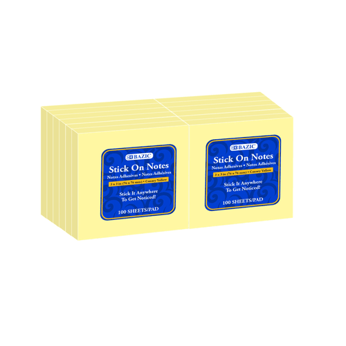 100 Ct. 3 X 5 Yellow Stick On Notes (12/Shrink)