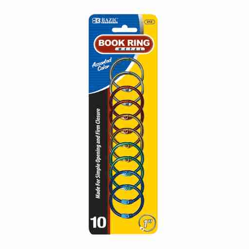 1" ASST COLOR METAL BOOK RINGS. 12 PACK