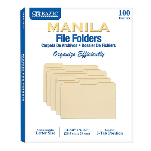 BAZIC 1/3 Cut Letter Size Manila File Folder