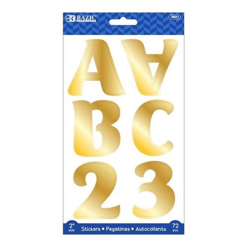 2" Gold Metallic Color Alphabet &,Numbers Stickers