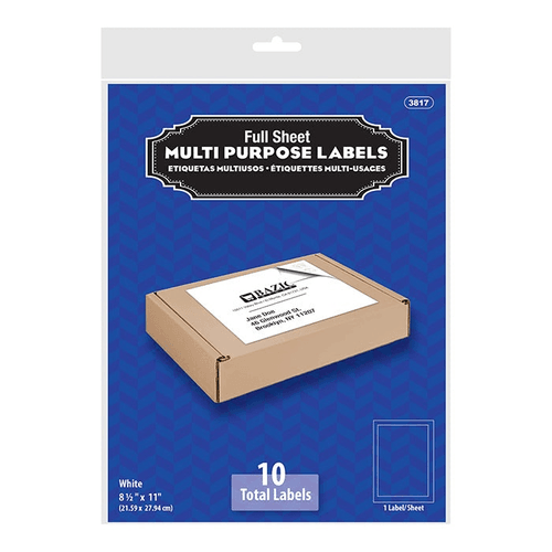 BAZIC 8.5" X 11" Full Sheet White Multipurpose Labels (10/Pk)