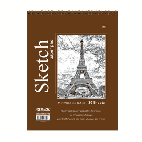 BAZIC 30 Ct. 9" X 12" Top Bound Spiral Sketch Pad