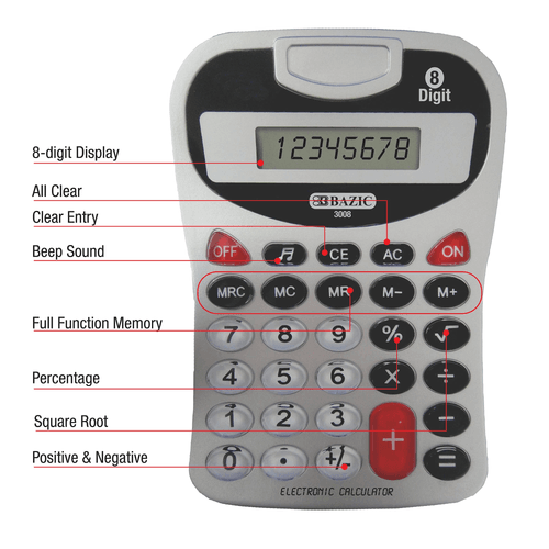 BAZIC 8-Digit Silver Desktop Calculator w/ Tone