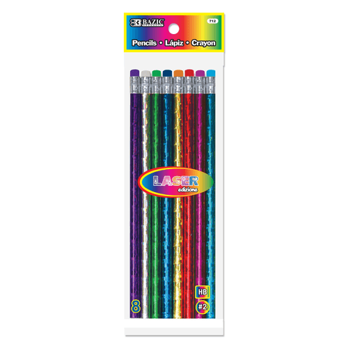 BAZIC Metallic Laser Foil Wood Pencil w/ Eraser(8PACK)