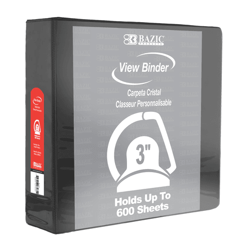 BAZIC 3" Black Slant-D Ring View Binder w/ 2-Pockets