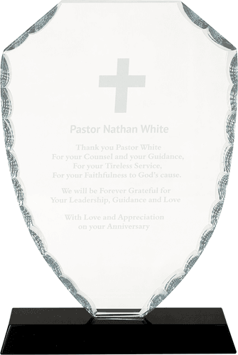 FC43 -- 8 1/4 inch Shield Facet Glass on Black Base