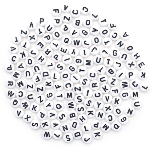 CousinDIY Alphabet Beads 7mm 150/Pkg-White Round With Black Letters