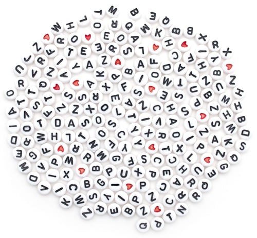 CousinDIY Alphabet Beads 7mm 250/Pkg-White Round With Black Letter