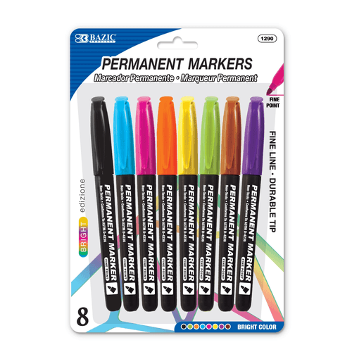 BAZIC Fancy Colors Fine Tip Permanent Markers w/ Pocket Clip (8/Pack)