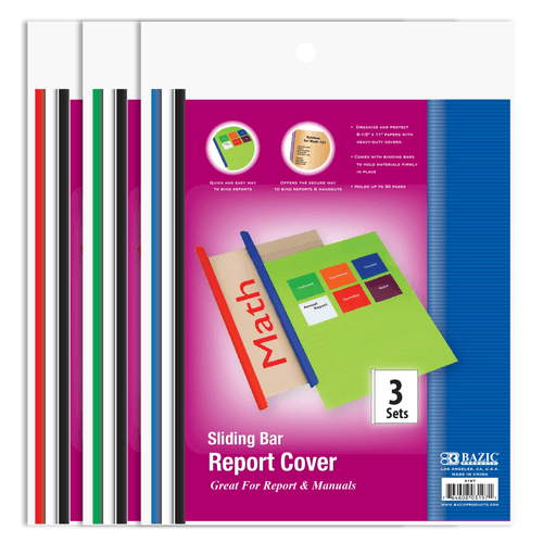 Clear Front Report Covers w/ Sliding Bar (3/Pack)