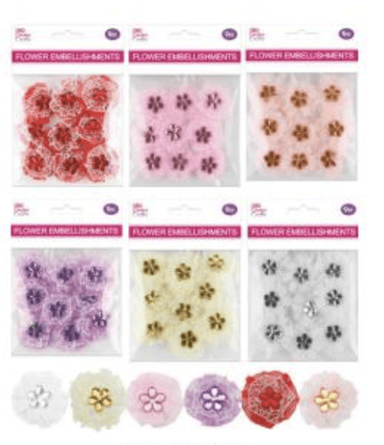 FLOWER CRAFT; ORGANZA W/ GEM 9PC 3CM