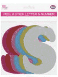 GLITTER LETTERS "S" PEEL&STICK 6 COLORS ASSTD 12-14CM