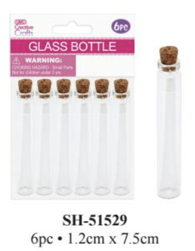 MINI GLASS BOTTLE CONT W CORK LID 6PC