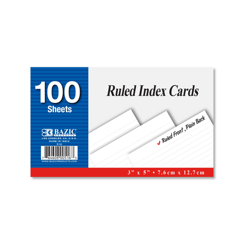 100 ct. 3" x 5" Ruled White Index Card