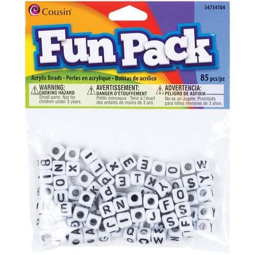 CousinDIY Fun Pack Acrylic Alphabet Beads-Square White 85/Pkg
