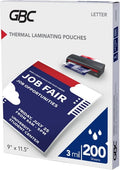 GBC Laminating Sheets, Thermal Laminator Pouches 200pk