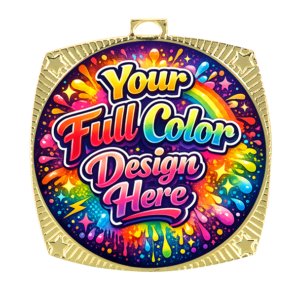 2 1/8" Bright Gold Square Star 2" Insert Holder Medal