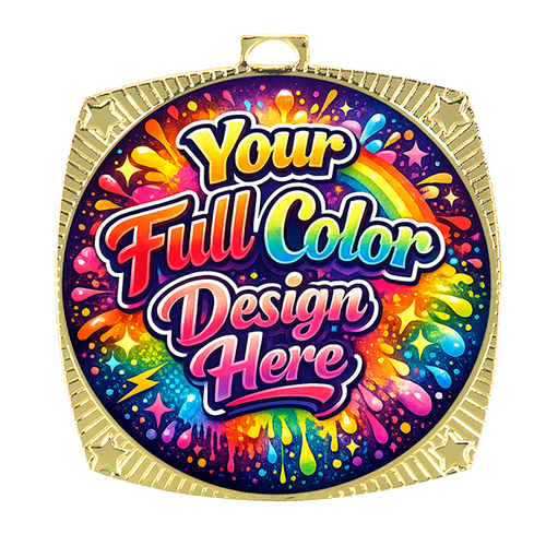 2 1/8" Bright Gold Square Star 2" Insert Holder Medal