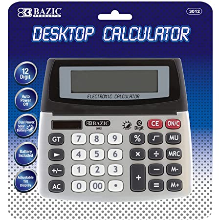BAZIC 12-Digit Dual Power Desktop Calculator w/ Adjustable Display