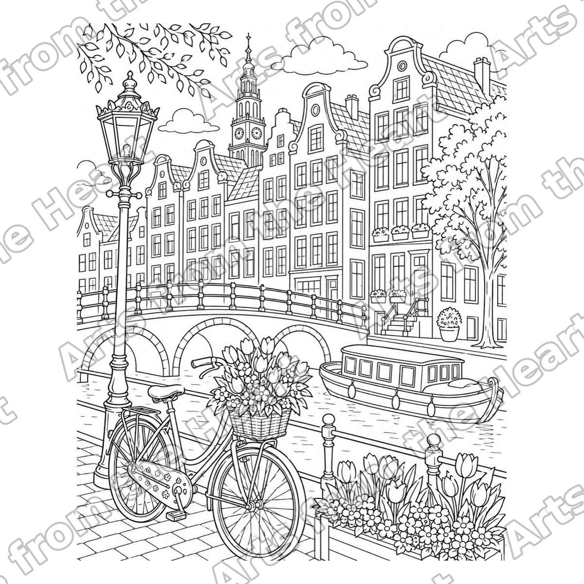 Amsterdam Canal Bicycle, Framed Pre-Drawn Sip & Paint Canvas, 8x10 – Arts from the Heart SXM
