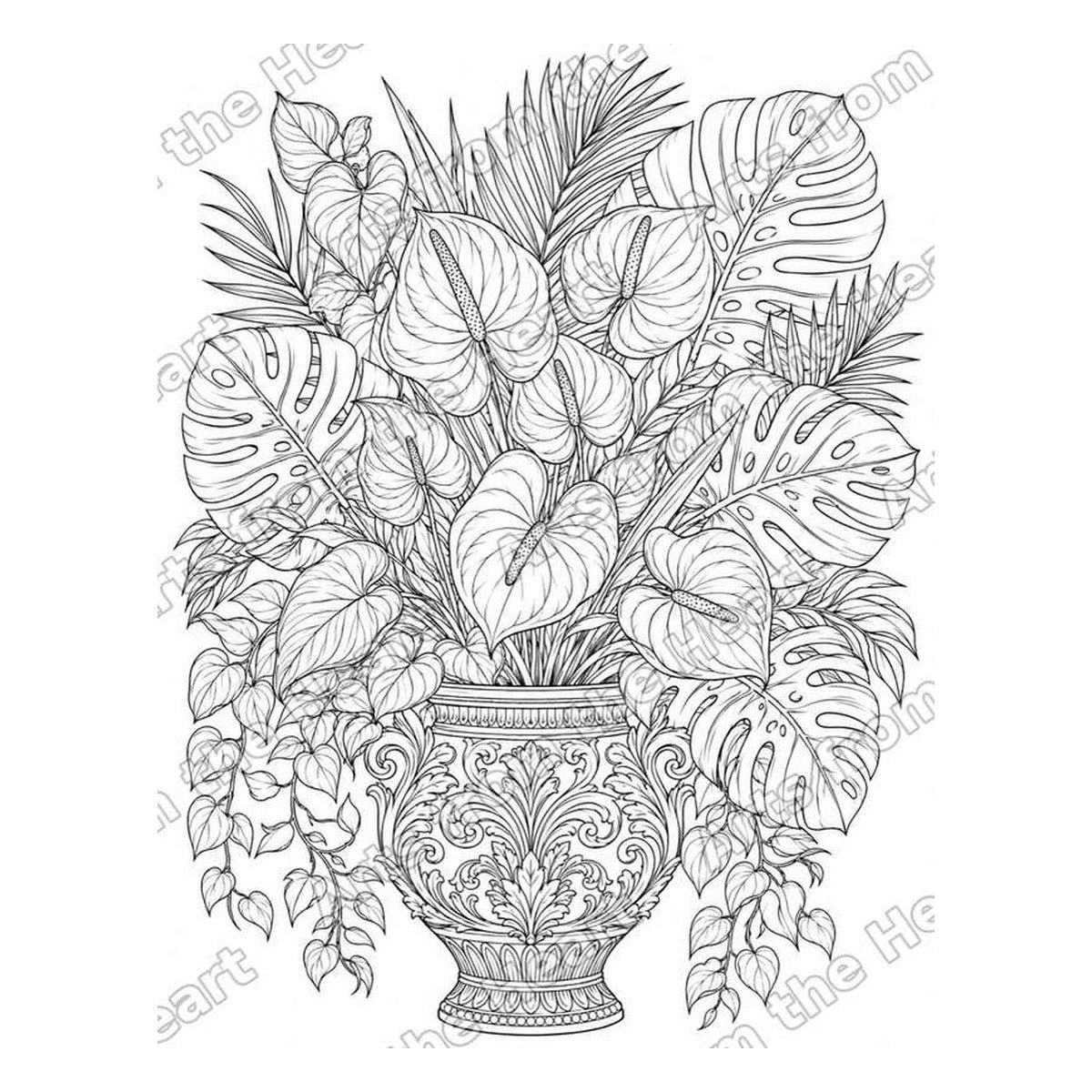 Anthurium and Monstera Vase Pre-Drawn Sip & Paint Canvas, 8x10 – Arts from the Heart SXM