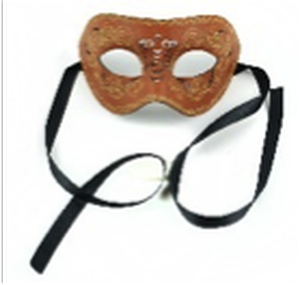 Mask-it 8" Rust/Tan Leather Half Mask w/black ribbon ties 1pc