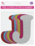 GLITTER LETTERS "J" PEEL&STICK 6 COLORS ASSTD 12-14CM