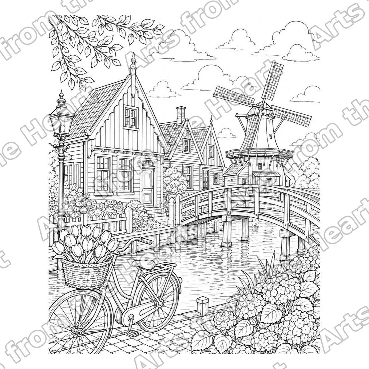 Dutch Village Bridge, Fine Detail Pre-Drawn Sip & Paint Canvas, 8x10 – Arts from the Heart SXM