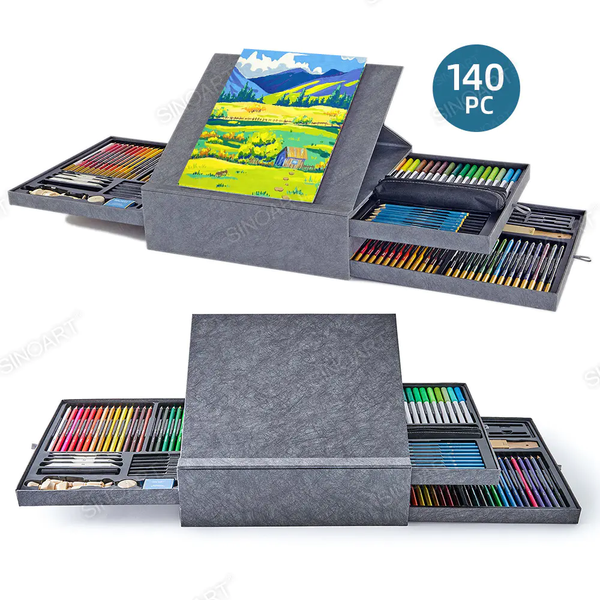Deluxe Drawing Set 140pcs. Deluxe hardboard case w