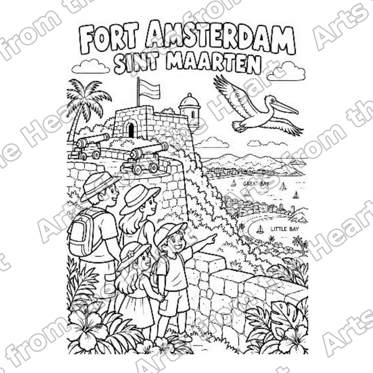 Fort Amsterdam Pre-Drawn Sip & Paint Canvas, Letter Size – Arts from the Heart SXM