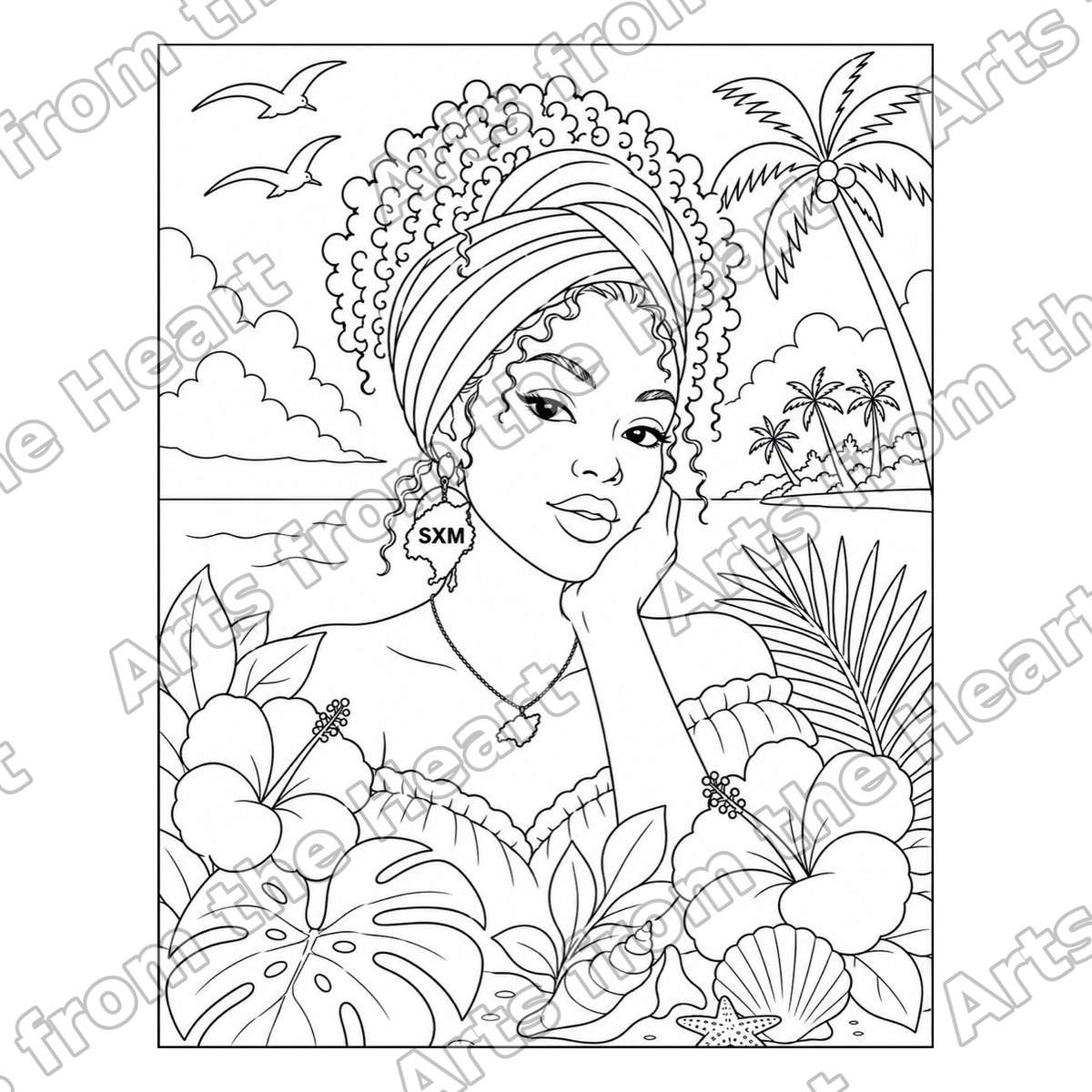 Framed Headwrap Beach Portrait Pre-Drawn Sip & Paint Canvas, 8x10 – Arts from the Heart SXM