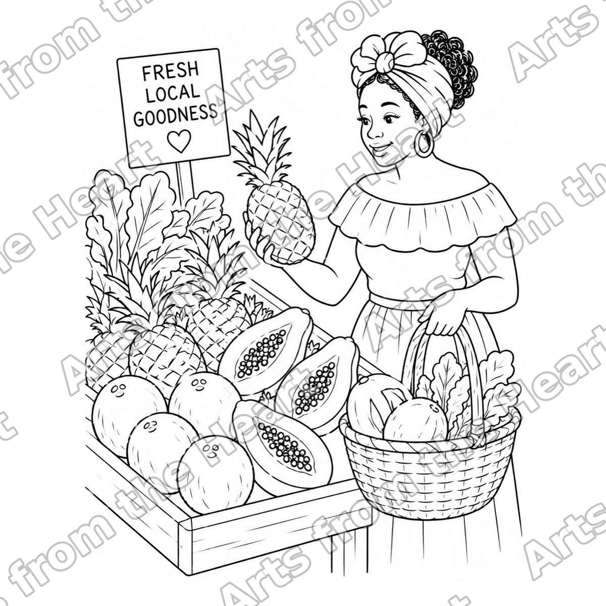 Fresh Papaya and Pineapple Stall Pre-Drawn Sip & Paint Canvas, 8x10 – Arts from the Heart SXM