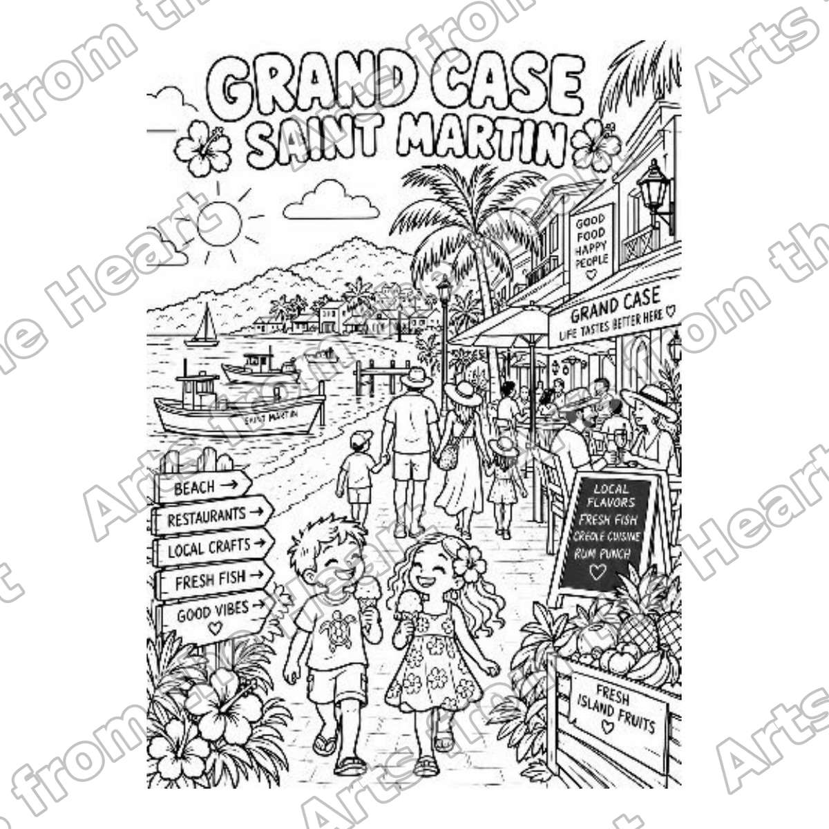 Grand Case Pre-Drawn Sip & Paint Canvas, Letter Size – Arts from the Heart SXM