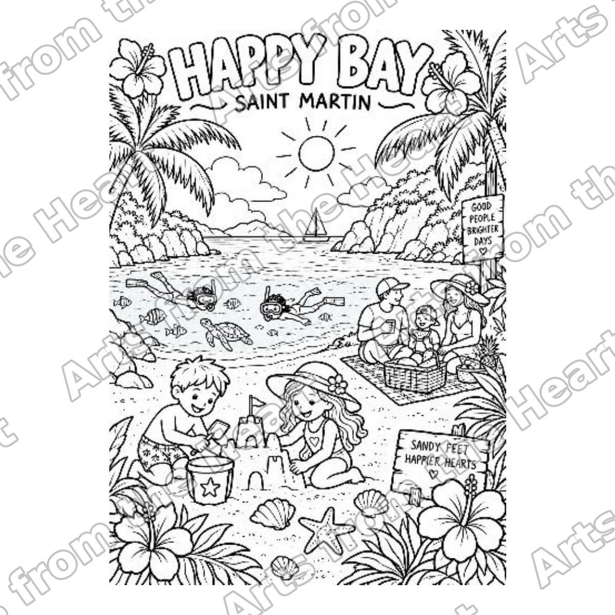 Happy Bay Pre-Drawn Sip & Paint Canvas, Letter Size – Arts from the Heart SXM