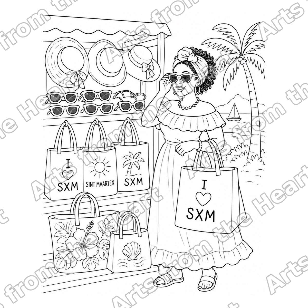 Hats and Sunglasses Stall Pre-Drawn Sip & Paint Canvas, 8x10 – Arts from the Heart SXM