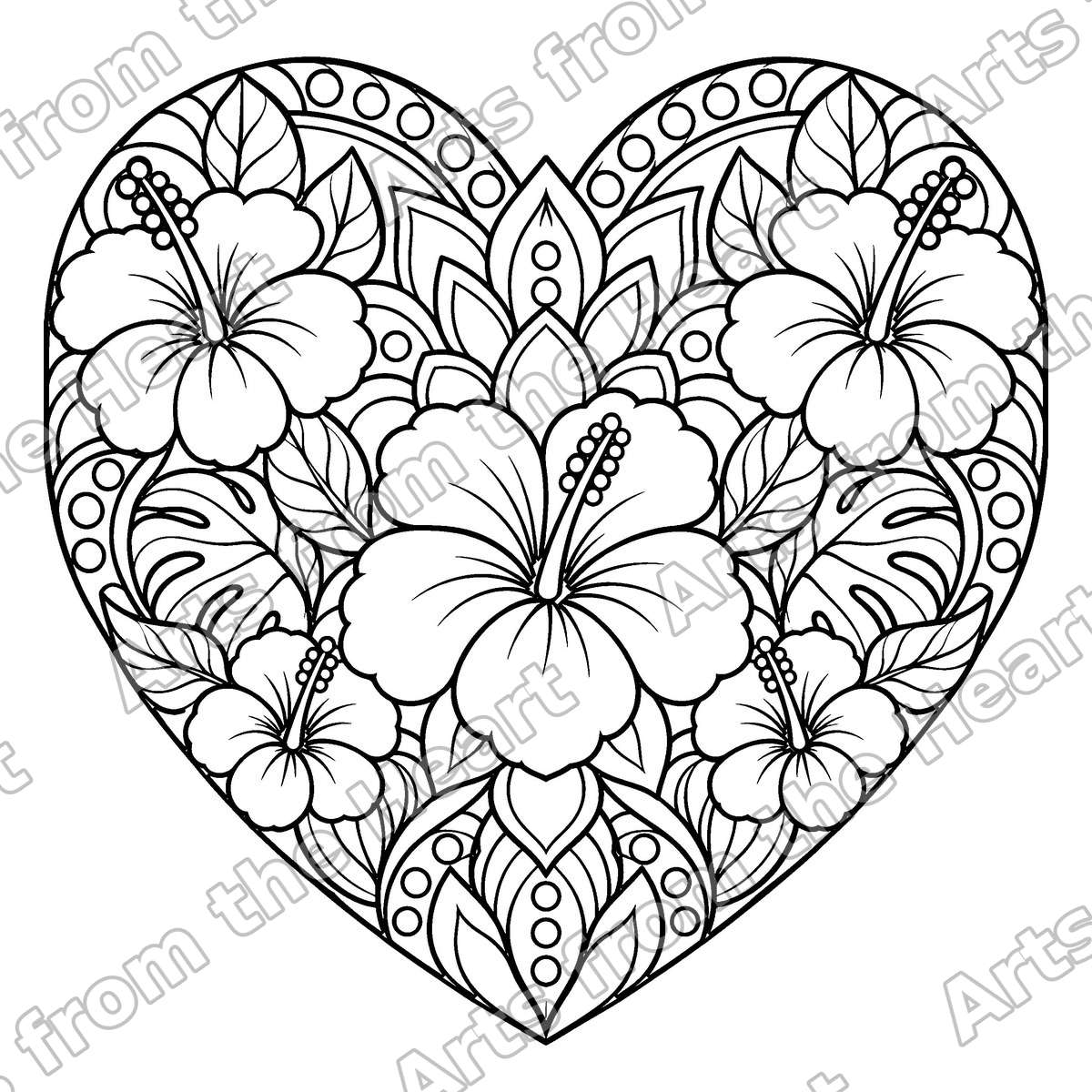 Heart Mandala with Hibiscus Pre-Drawn Sip & Paint Canvas, 8x8 – Arts from the Heart SXM