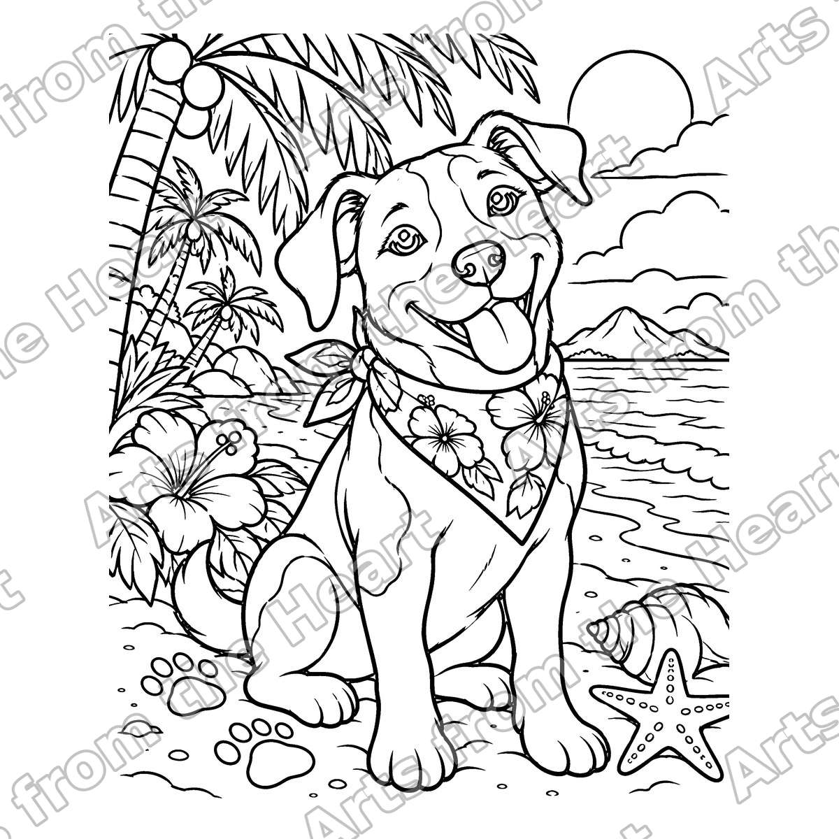 Island Dog with Bandana Pre-Drawn Sip & Paint Canvas, 8x10 – Arts from the Heart SXM