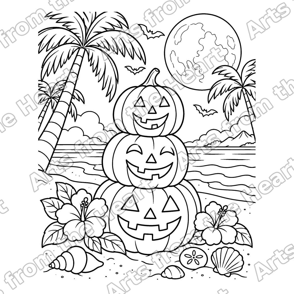 Island Pumpkin Patch with Palms Pre-Drawn Sip & Paint Canvas, 8x10 – Arts from the Heart SXM
