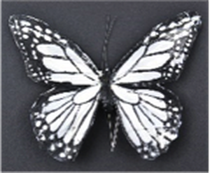 Touch of Nature 5" Black/White Feather Butterfly on wire, 1pc