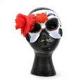 Mask-it Red Rose Day of the Dead Half Mask w/Red Flower 7.5", 1pc