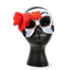 Mask-it Red Rose Day of the Dead Half Mask w/Red Flower 7.5", 1pc